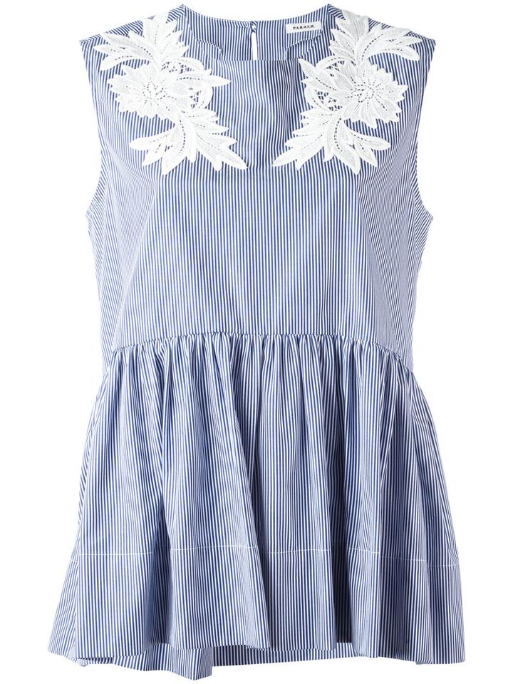 P.a.r.o.s.h. Embroidered Flowers Striped Top, Women's, Size: Medium, Blue, Cotton