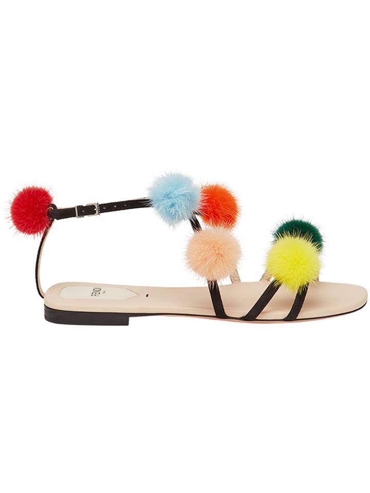 Fendi Pom Pom Detailed Sandals - Multicolour