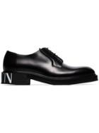 Valentino Valentino Garavani Black Logo Print Leather Derby Shoes
