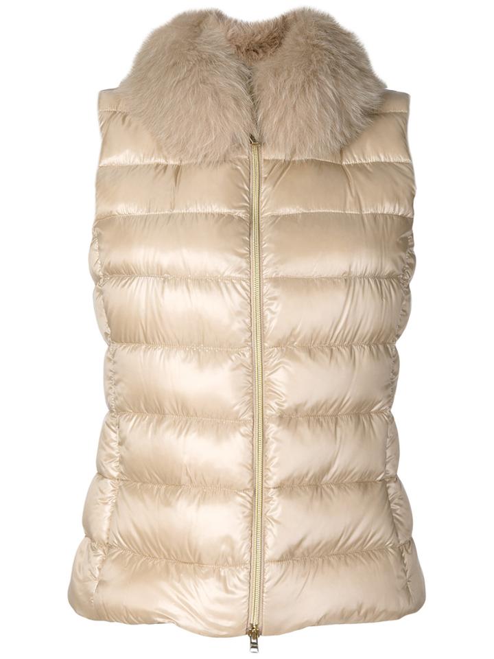 Herno Fox Fur Trim Gilet - Nude & Neutrals