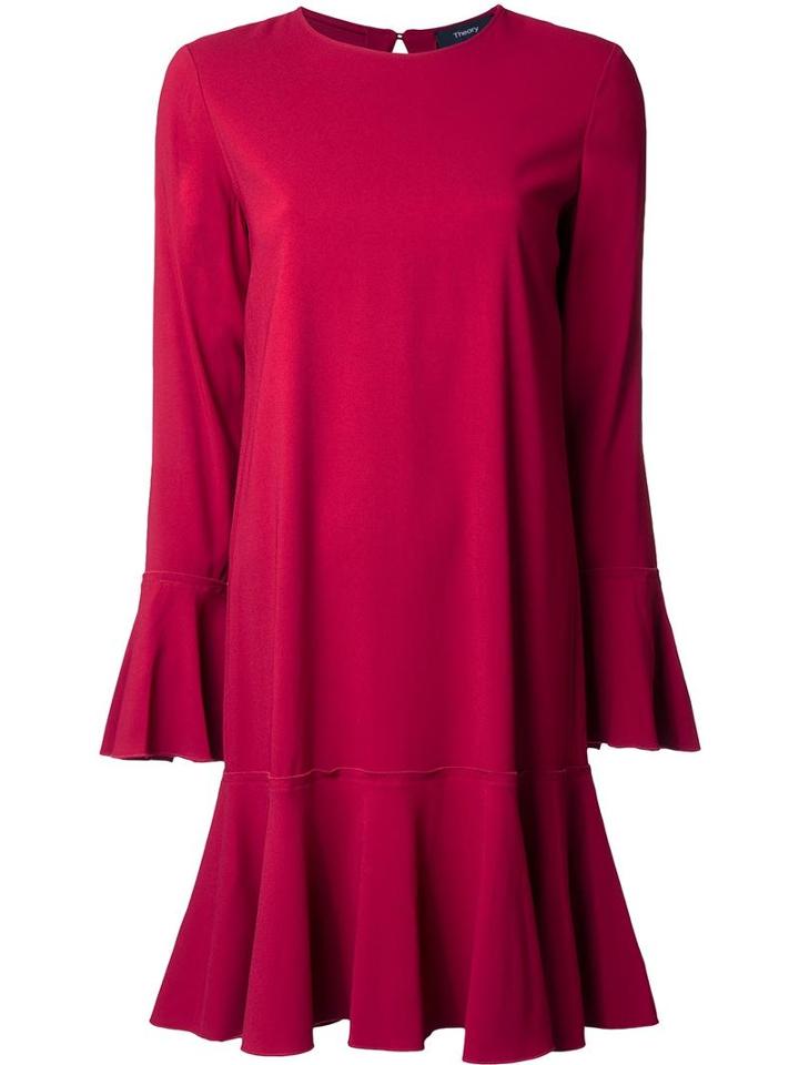 Theory Ruffled Hem Skirt, Women's, Size: 2, Red, Viscose/spandex/elastane