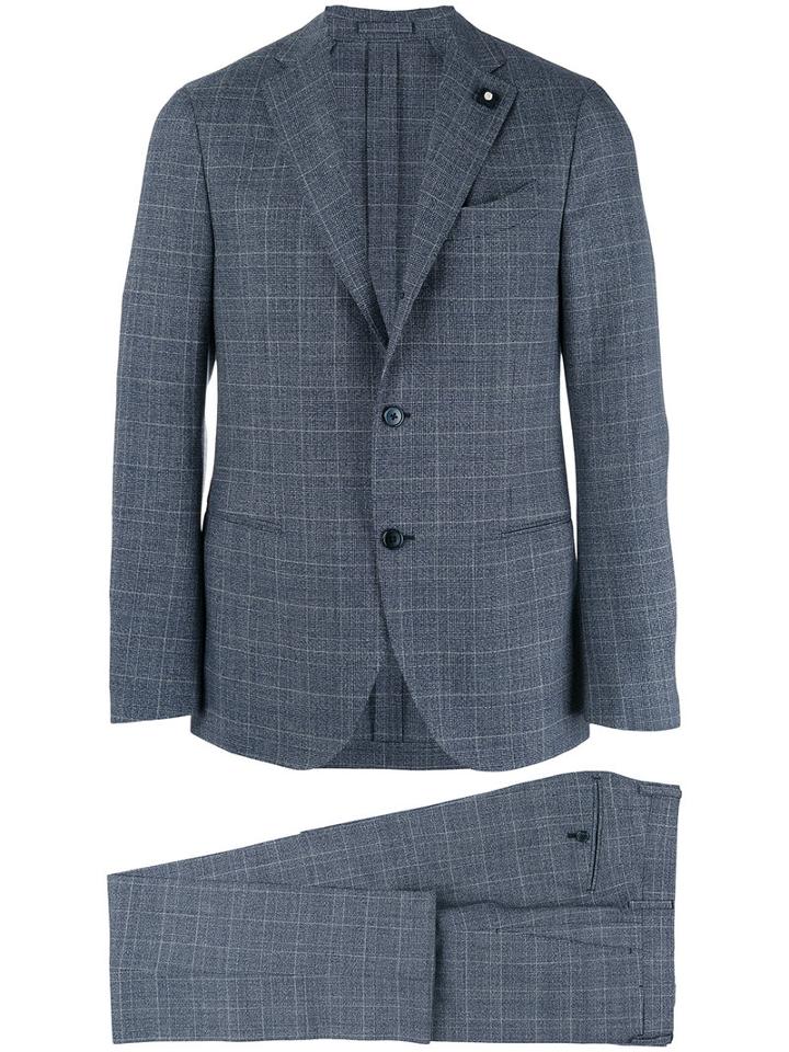 Lardini Two-piece Check Suit, Men's, Size: 46, Blue, Cotton/wool/polyester/viscose