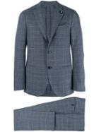 Lardini Two-piece Check Suit, Men's, Size: 46, Blue, Cotton/wool/polyester/viscose