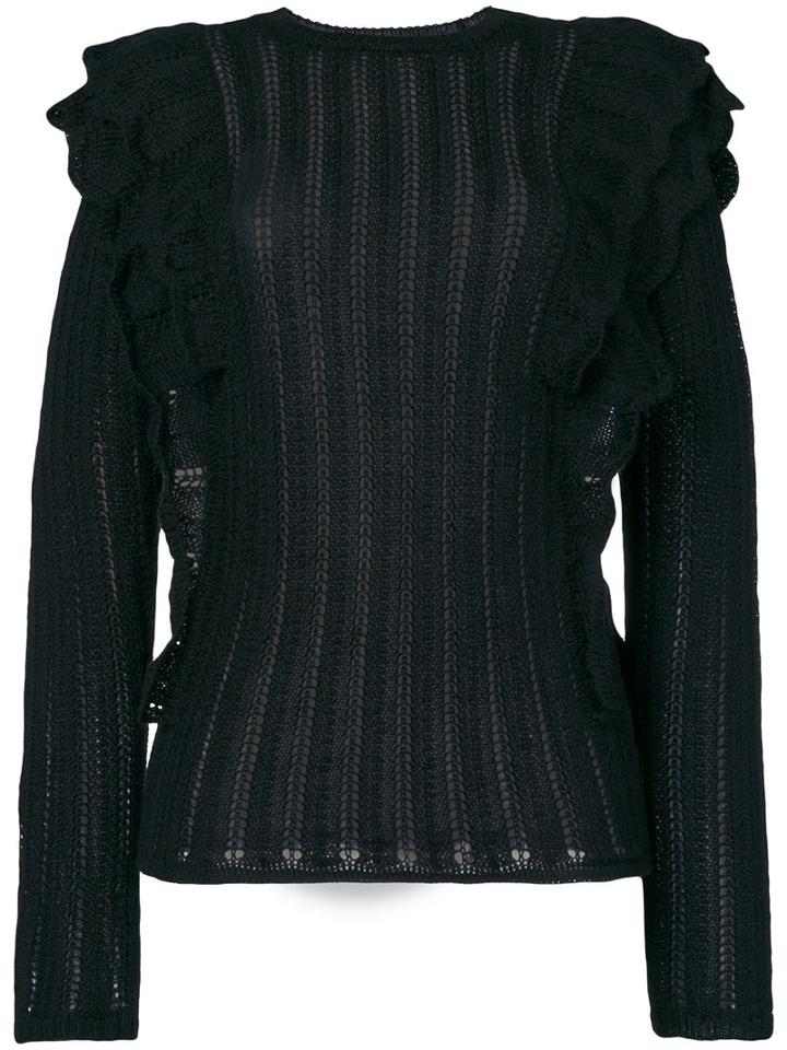 Iro - Dolipa Ruffled Pointelle-knit Sweater - Women - Acrylic/wool/alpaca - S, Black, Acrylic/wool/alpaca