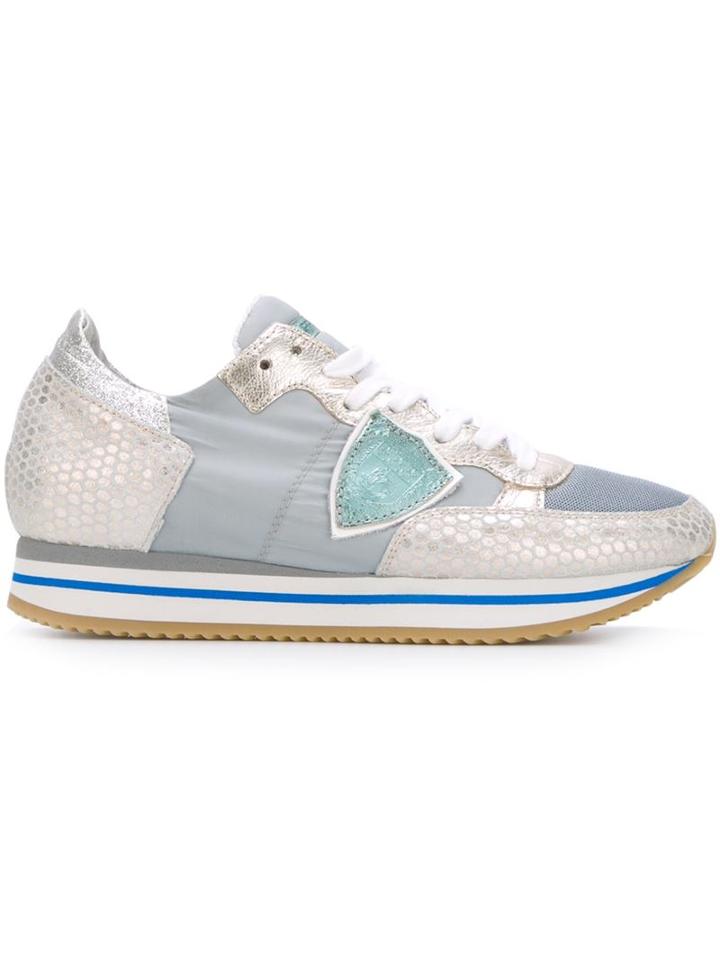 Philippe Model Panelled Low-top Sneakers, Women's, Size: 35, Grey, Leather/polyamide/nylon/rubber