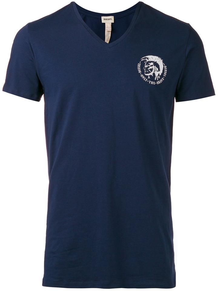 Diesel Logo Print T-shirt, Men's, Size: Xl, Blue, Cotton/spandex/elastane