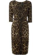 Samantha Sung Leopard Print Dress, Women's, Size: Medium, Brown, Silk/wool
