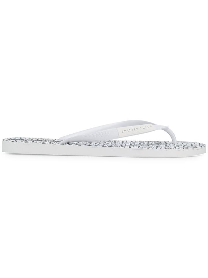 Philipp Plein Logo Embellished Flip Flops - White