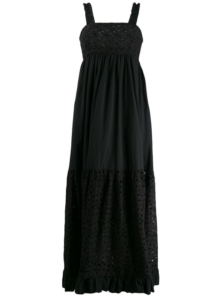 L'autre Chose Floral Embroidered Maxi Dress - Black