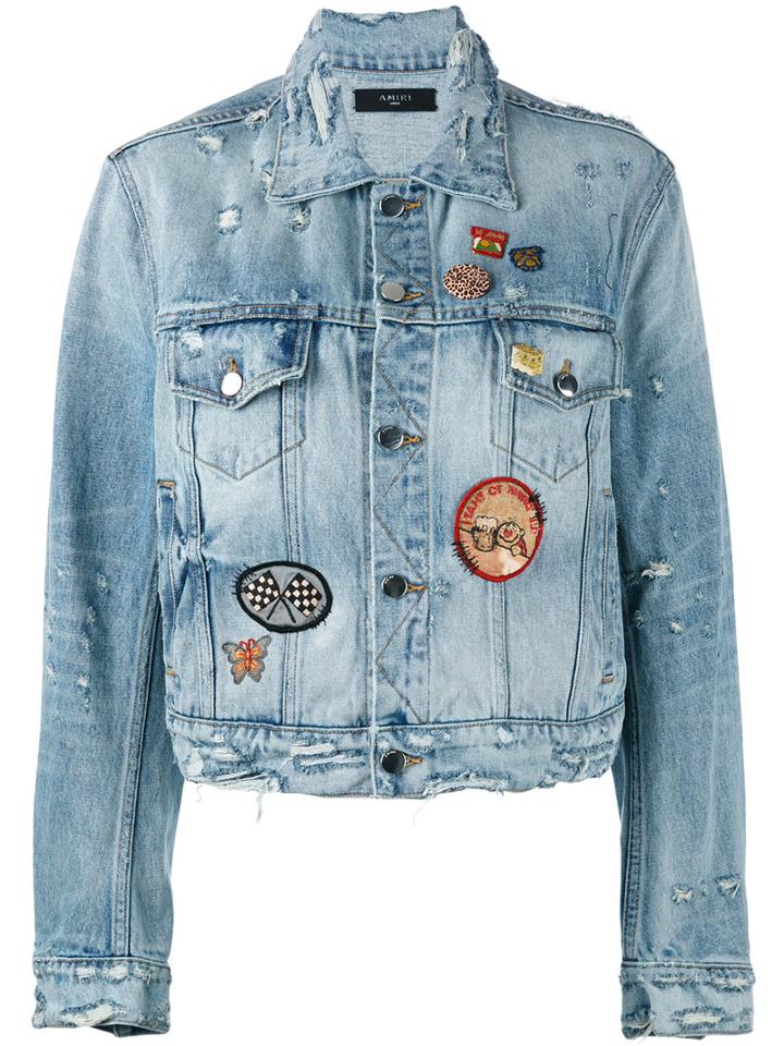Amiri - Badge Patch Frayed Denim Jacket - Women - Cotton - S, Blue, Cotton