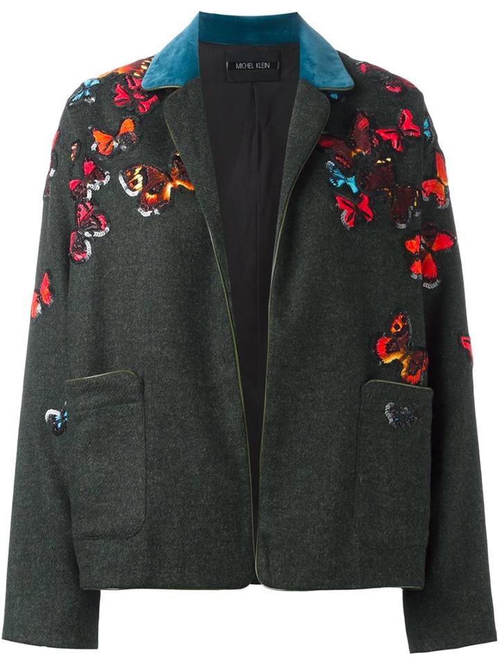 Michel Klein 'butterflies' Embroidered Jacket, Women's, Size: 38, Green, Wool/pvc