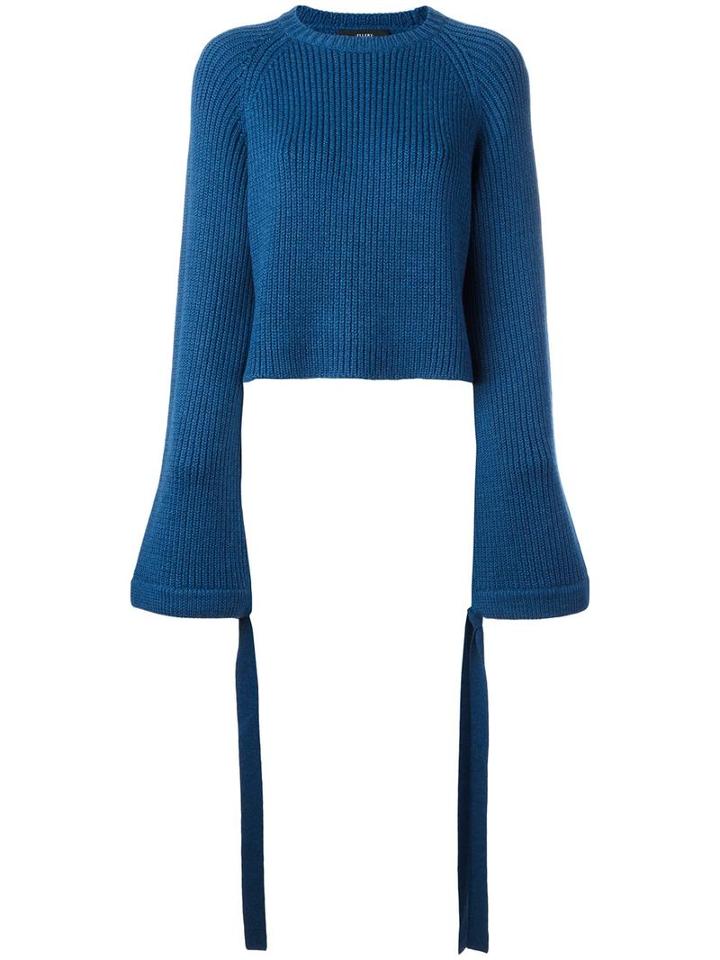 Ellery Flared Sleeve Cropped Jumper, Women's, Size: Medium, Blue, Merino