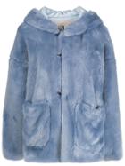 L'autre Chose Hooded Faux Fur Jacket - Blue
