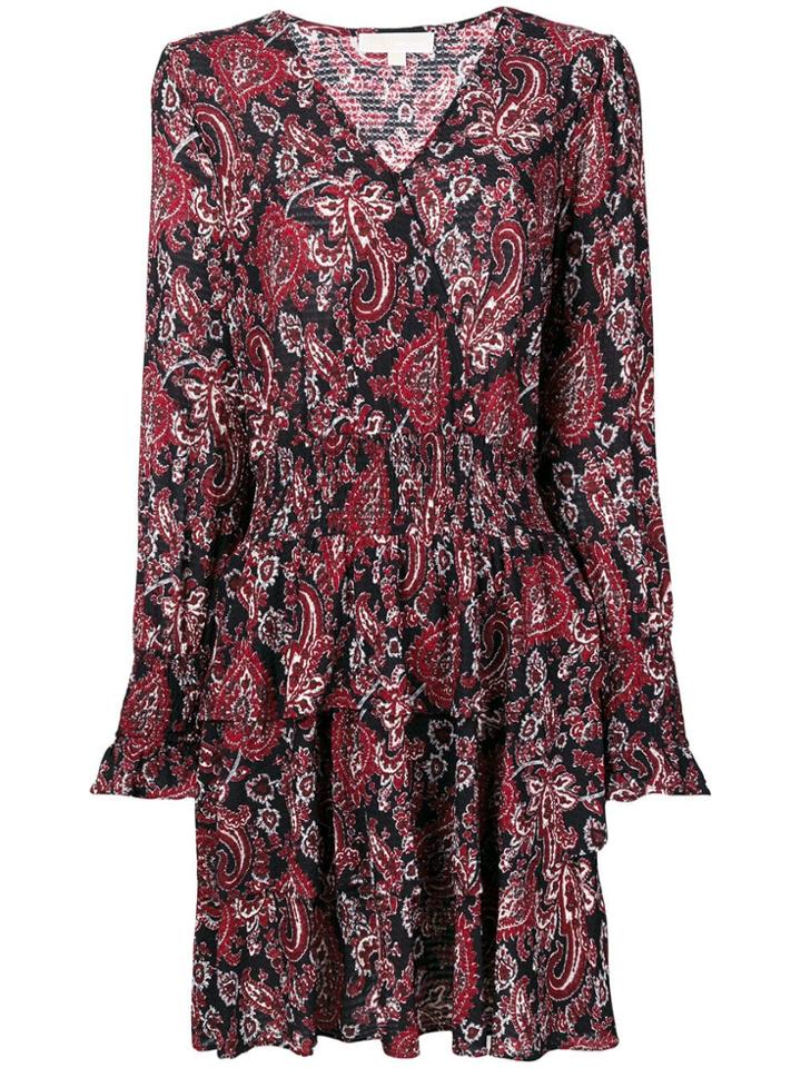 Michael Michael Kors V-neck Printed Flared Dress - Black