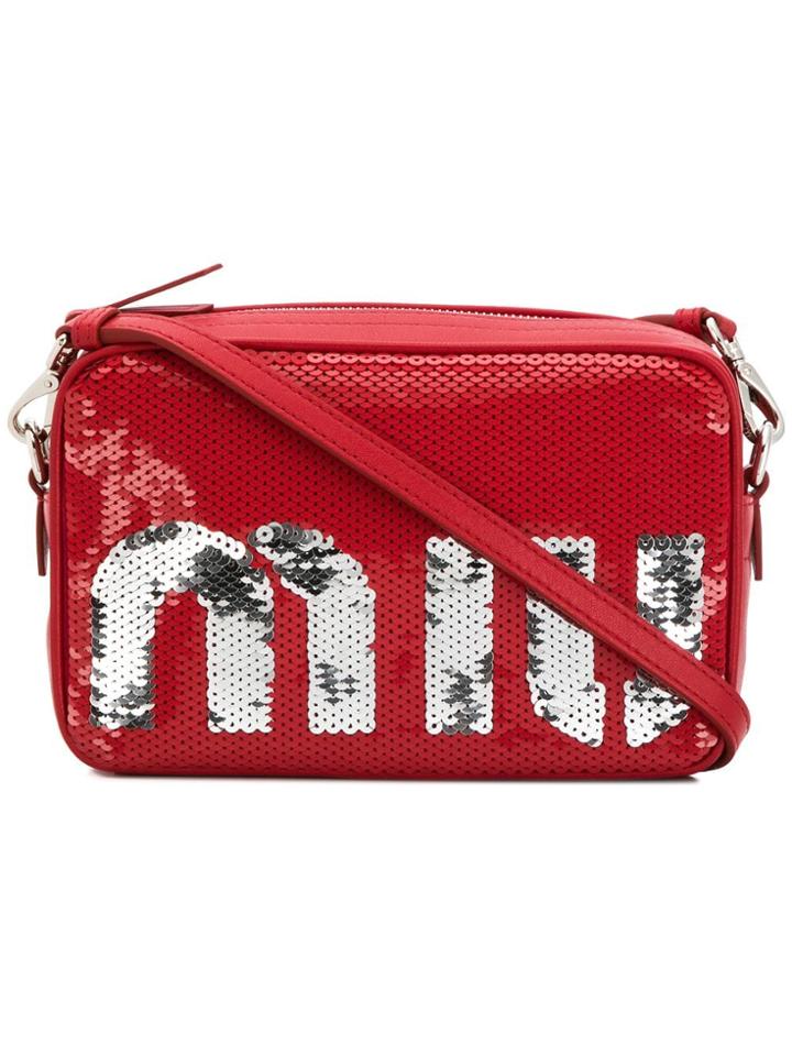 Miu Miu Sequinned Logo Crossbody Bag - Red