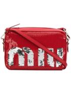 Miu Miu Sequinned Logo Crossbody Bag - Red