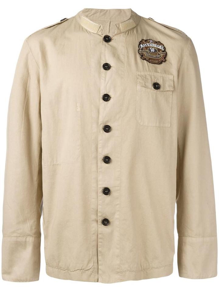 Amen Multi Patch Shirt Jacket, Men's, Size: 48, Nude/neutrals, Silk/cotton/polyamide/glass