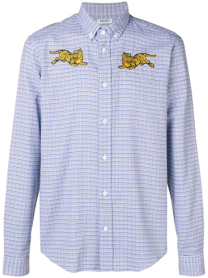 Kenzo Embroidered Tiger Checked Buttondown Shirt - Blue