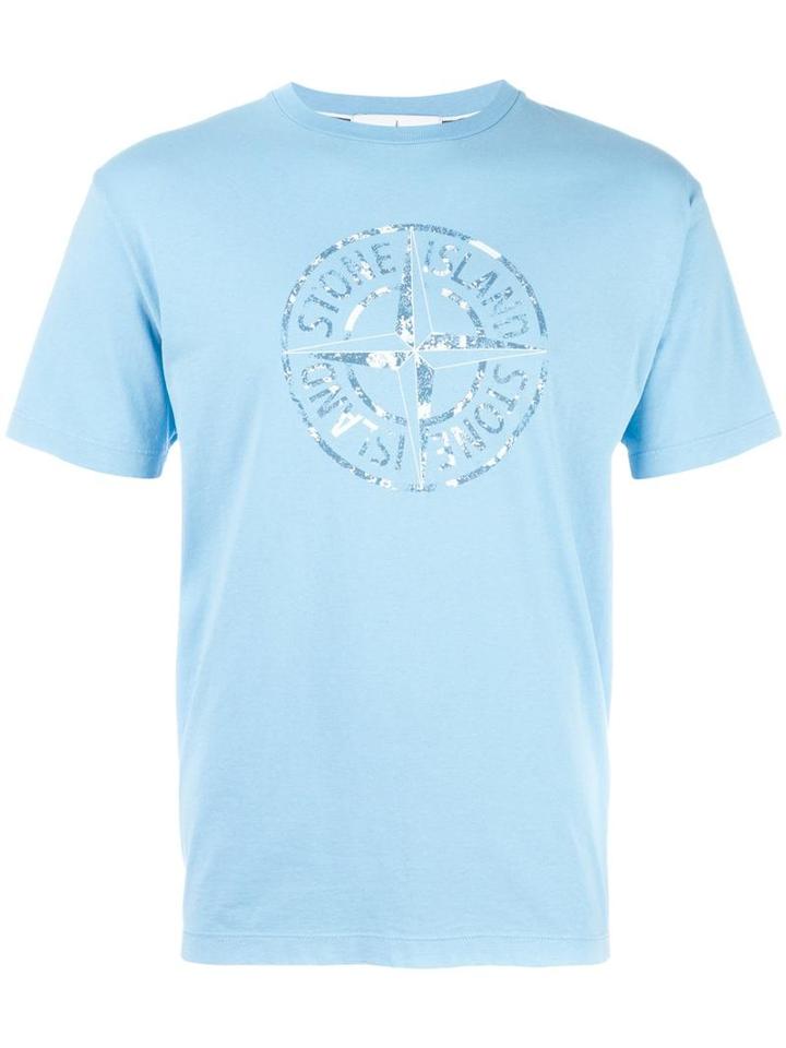Stone Island Logo Print T-shirt, Men's, Size: Large, Blue, Cotton
