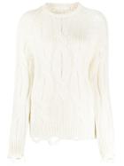 Tela Distressed Cable-knit Jumper - White