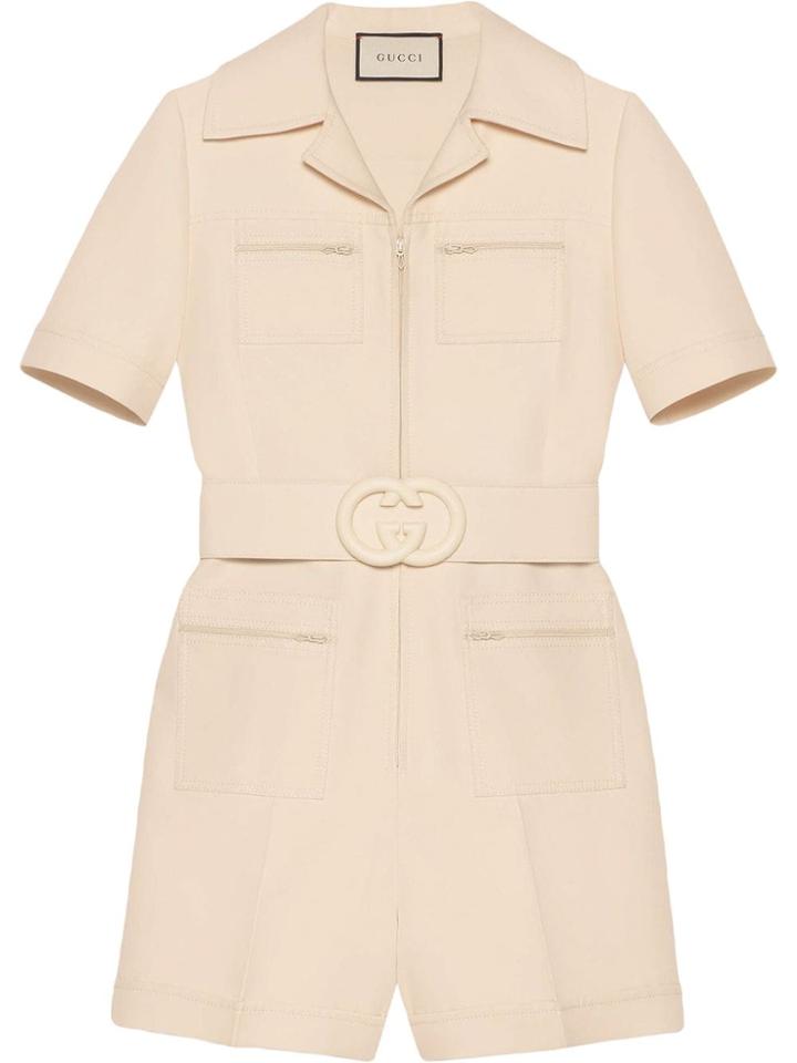 Gucci Wool Silk Short Belted Jumpsuit - Neutrals