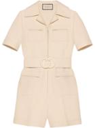 Gucci Wool Silk Short Belted Jumpsuit - Neutrals