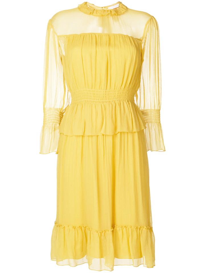 See By Chloé Ruffled Tea Dress - Yellow & Orange
