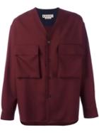 Marni Raw Edge V-neck Shirt, Men's, Size: 48, Red, Virgin Wool