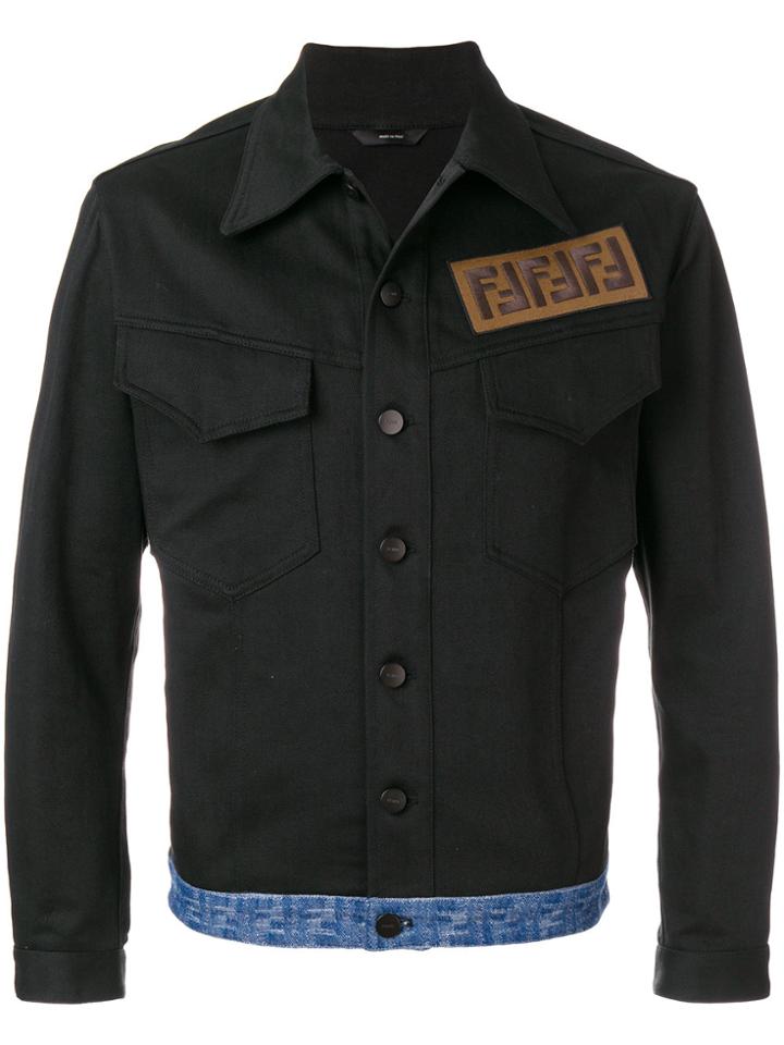 Fendi Ff Logo Denim Jacket - Black