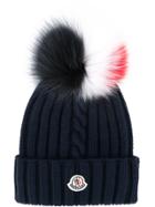 Moncler Pom-pom Logo Beanie Hat - Blue