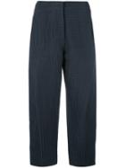 Armani Collezioni Cropped Pants, Women's, Size: 46, Blue, Linen/flax/silk
