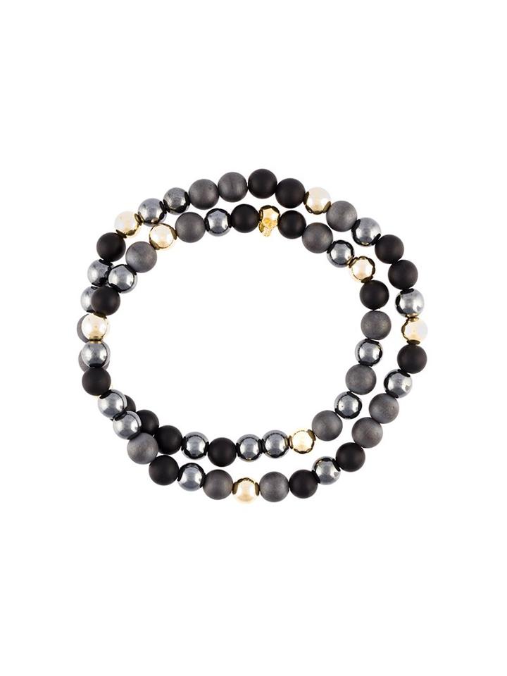 Nialaya Jewelry Beaded Wrap Around Bracelet, Men's, Size: Medium, Black