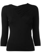 Armani Collezioni Pleated Trim Blouse, Women's, Size: 44, Black, Viscose/spandex/elastane