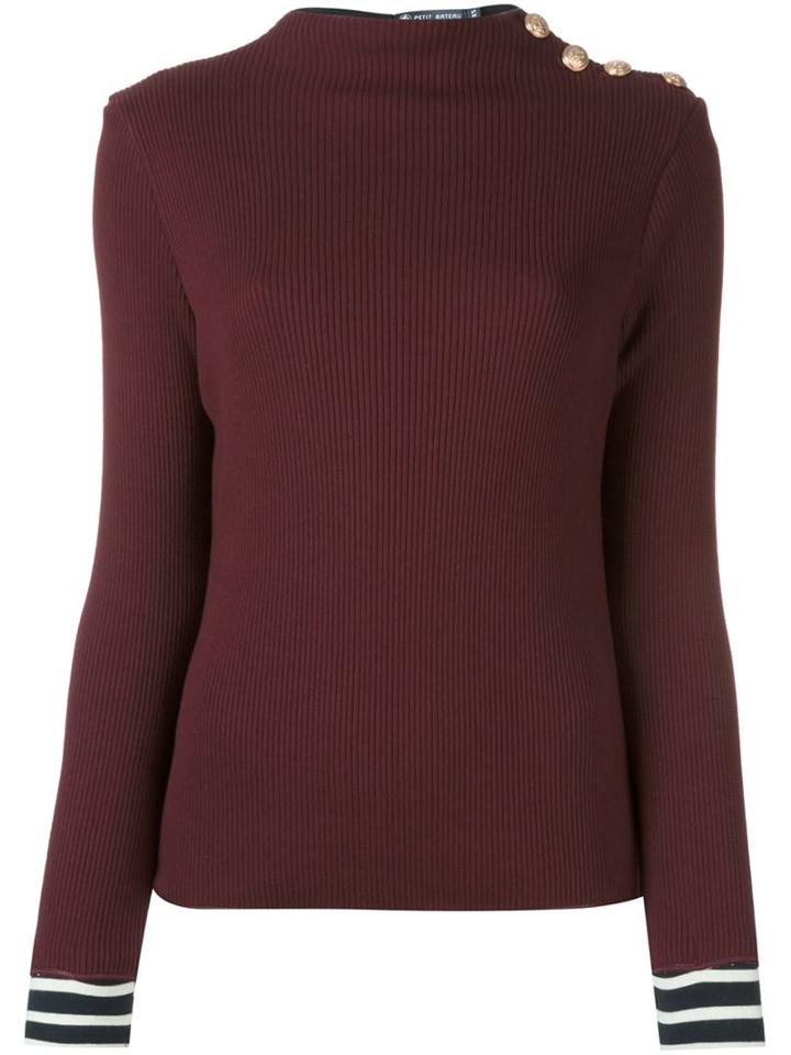 Petit Bateau Button Detail Jumper, Women's, Size: Medium, Red, Cotton
