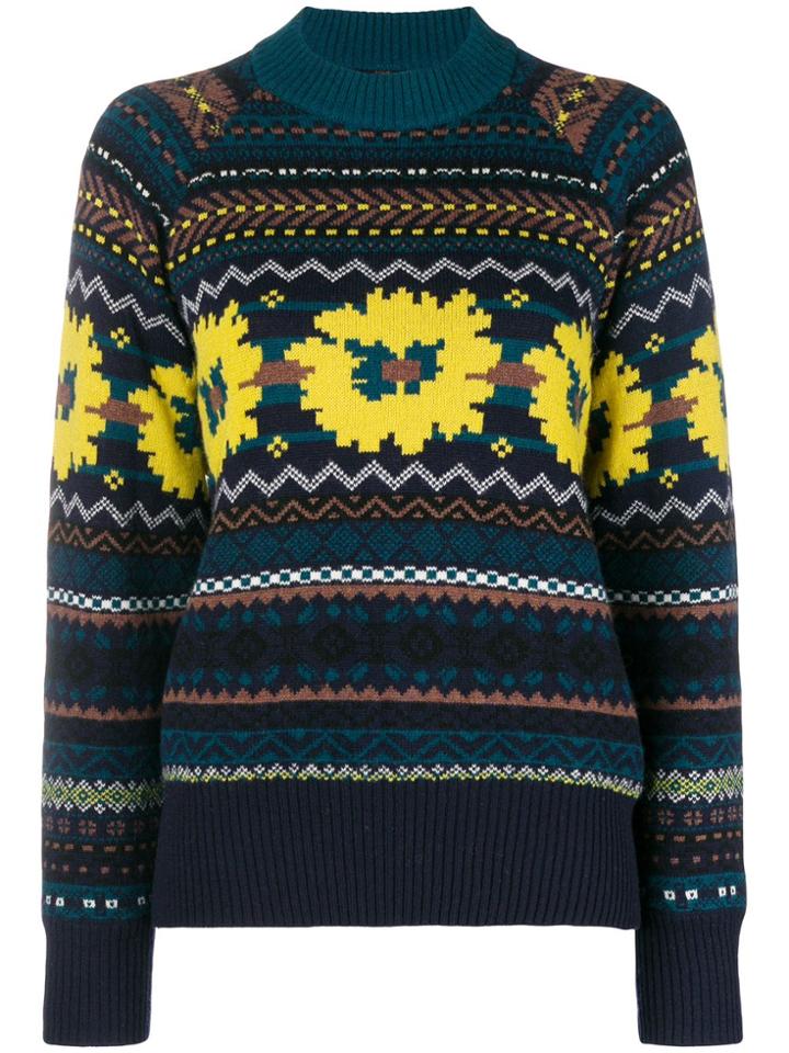 Sacai Front Patterned Sweater - Blue