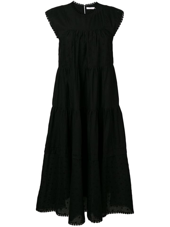 See By Chloé Embroidered Tiered Midi Dress - Black