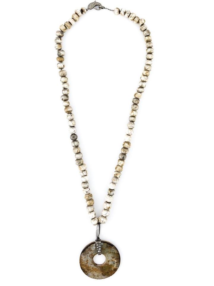 Loree Rodkin Diamond Stone Disc Lariat Necklace