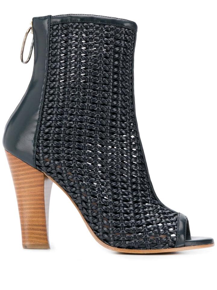 Golden Goose Peep Toe Woven Booties - Blue