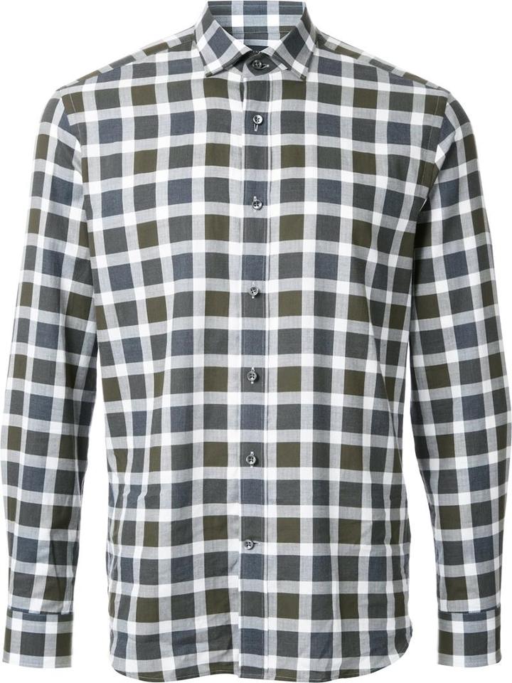 Kent & Curwen Checked Long Sleeve Shirt, Men's, Size: Medium, Grey, Cotton