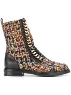 Casadei Chain Tweed Combat Boots - Multicolour