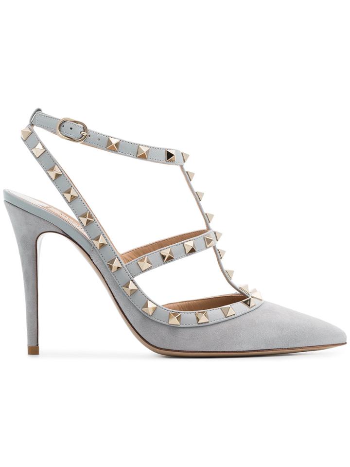 Valentino Grey Rockstud 100 Suede Leather Pumps