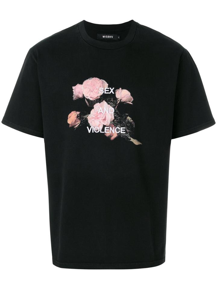 Misbhv Slogan Floral Print T-shirt - Black