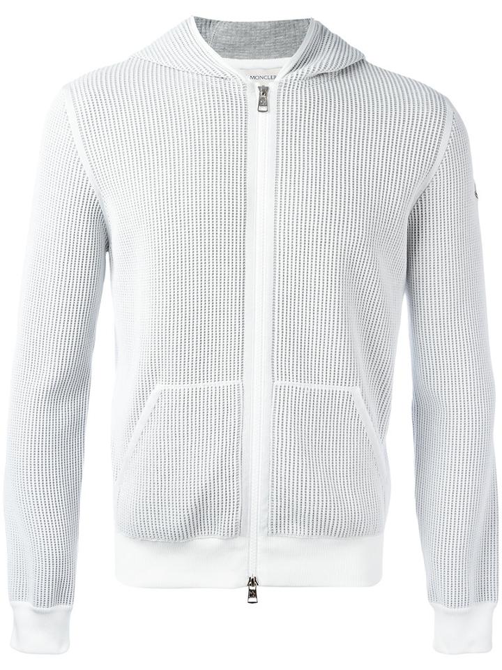 Moncler Waffle Knit Hoodie, Men's, Size: Small, White, Cotton/polyamide