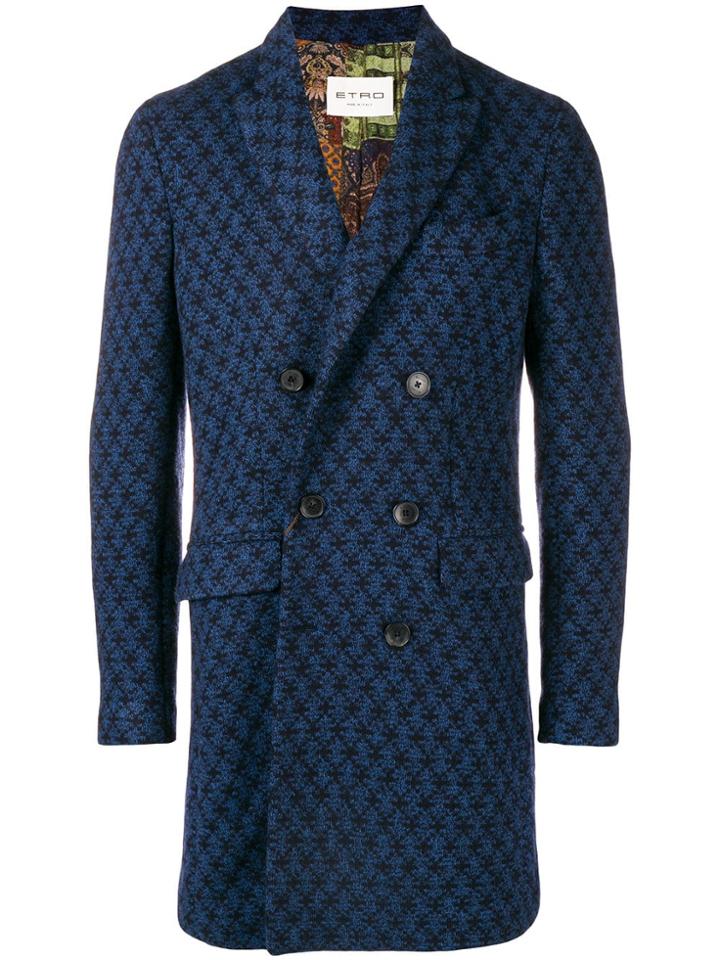 Etro Double Breasted Patterned Coat - Blue