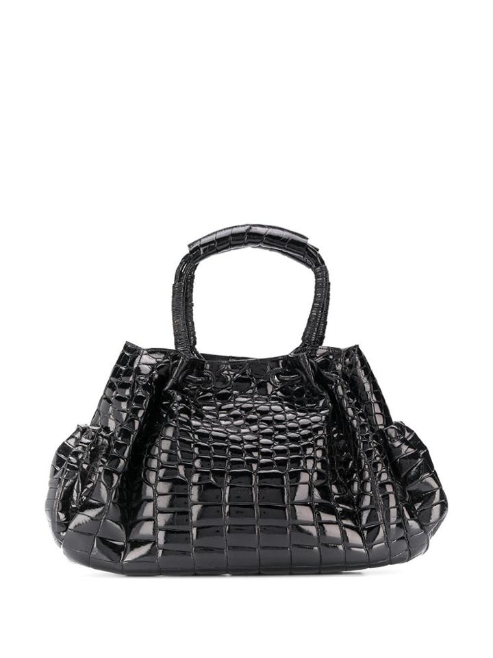 Giorgio Armani Pre-owned 2000's Crocodile Effect Tote - Black