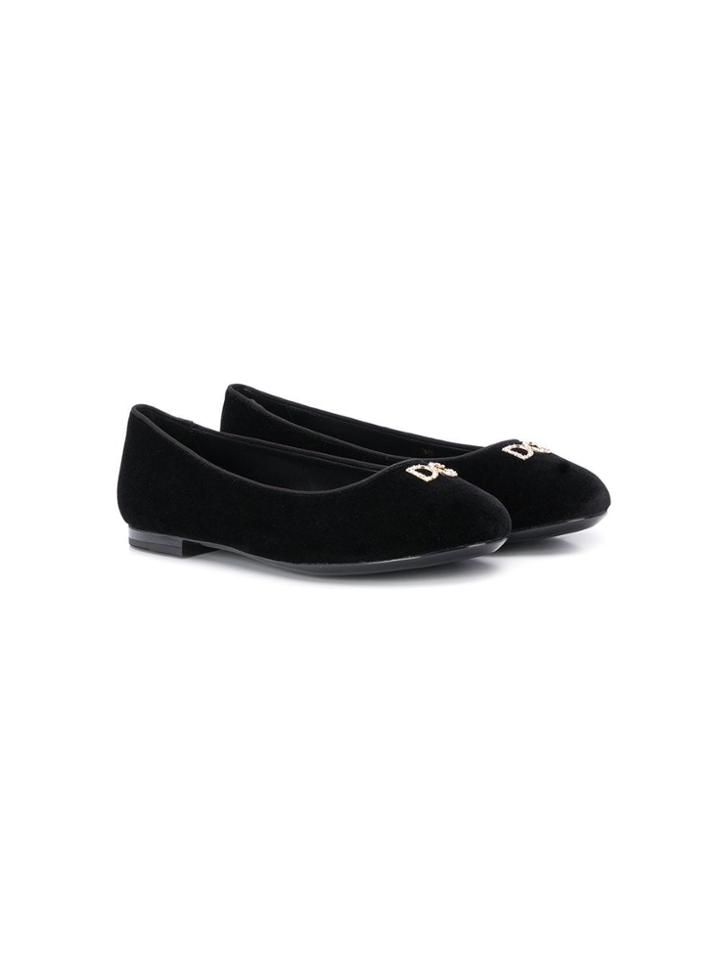 Dolce & Gabbana Kids Logo Studded Ballerinas - Black