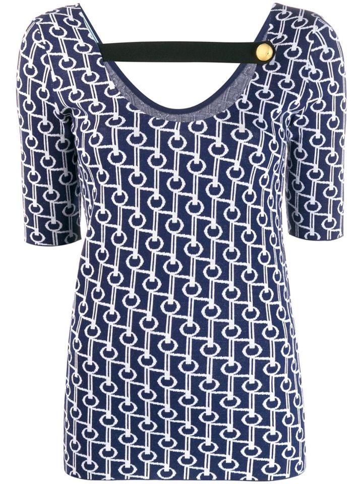 Prada Strap Detail Jacquard Top - Blue
