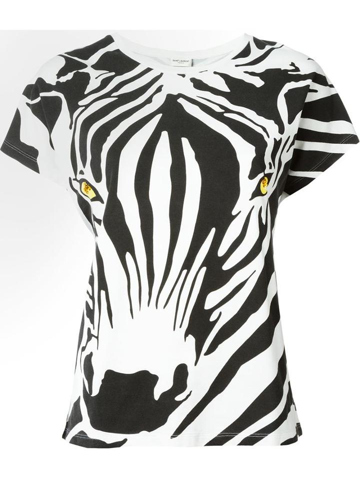 Saint Laurent Zebra Print T-shirt, Women's, Size: Xs, Black, Cotton