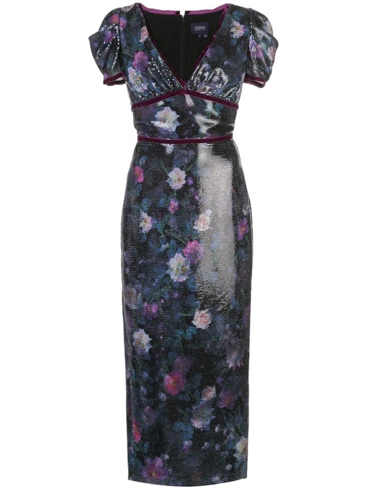 Marchesa Notte Embellished Midi Dress - Black