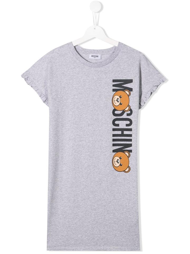 Moschino Kids Teddybear Logo Print Shift Dress - Grey